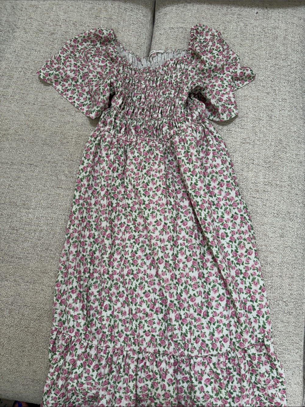Persaya Pink and Green Floral Girls' Smocked Sundress